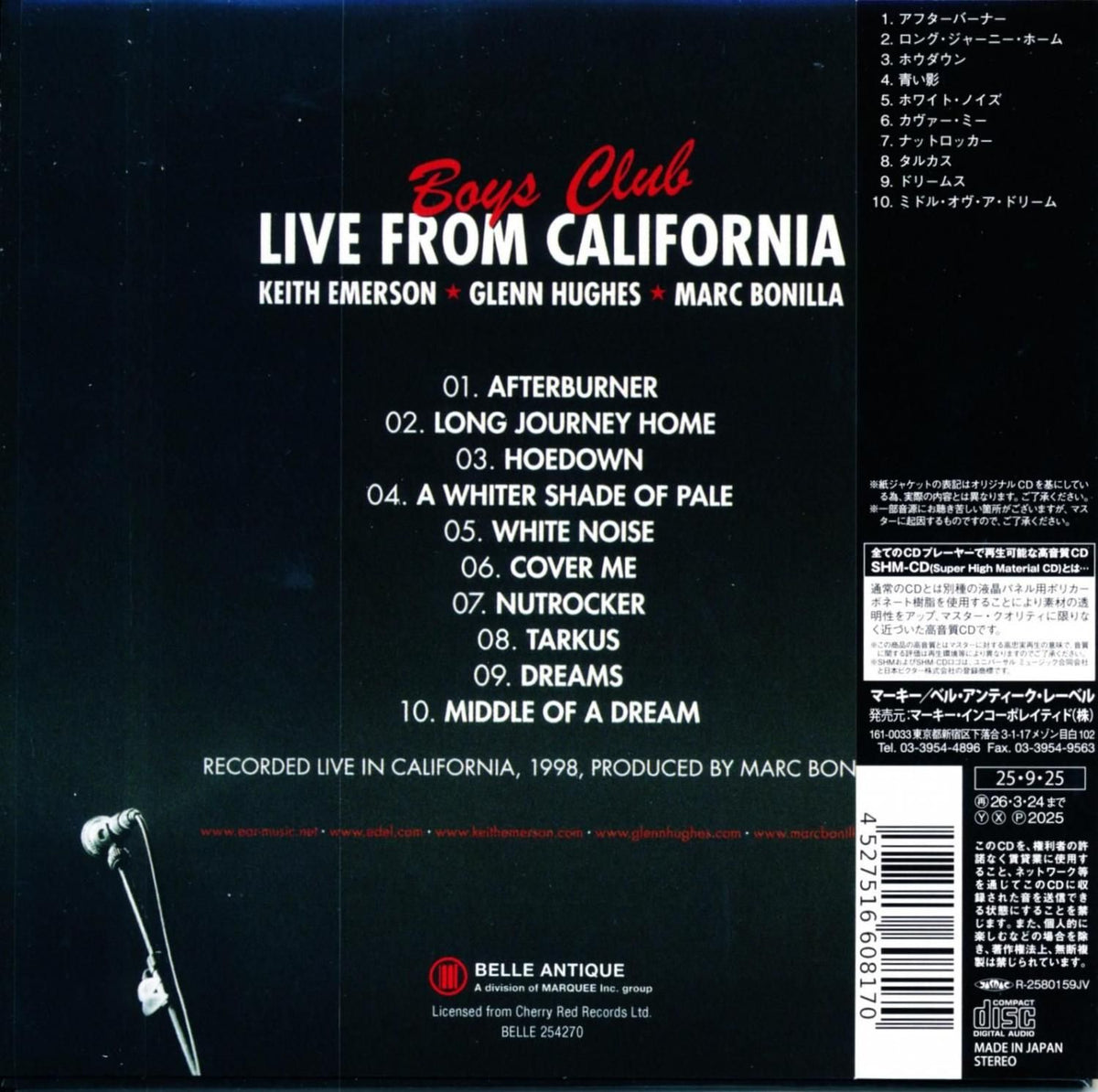 Boys Club / Live From California (SHM-CD) 2025 1998 Keith Emerson, Glenn Hughes, Mark Bonilla