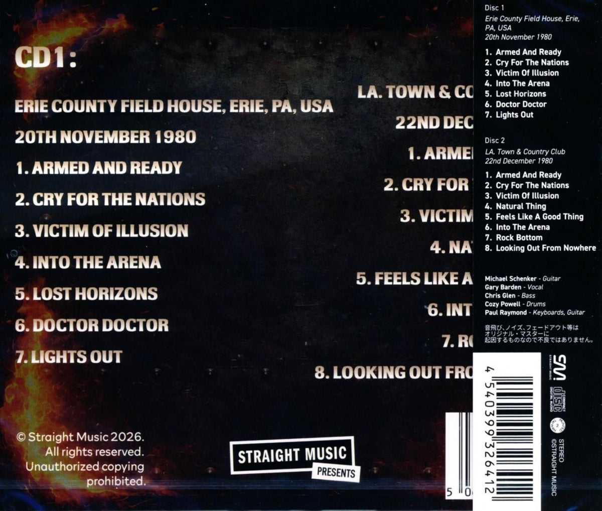 MSG MICHAEL SCHENKER GROUP / Two Night War 1980 (2CD) 2026