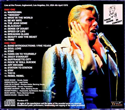 David Bowie David Bowie/CA,USA 4.4.1978 Complete Mike Millard 1st Generation Tapes Upgrade